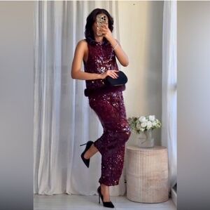 Zara 2pcs SEQUIN TOP WITH FAUX FUR HEM + Pants